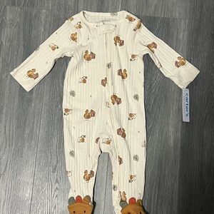 Carter's Beige Turkey Print Footed One Piece